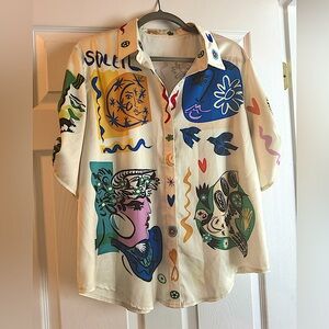 Colorful Abstract Print Button-Down Shirt - Urban Outfitters Style